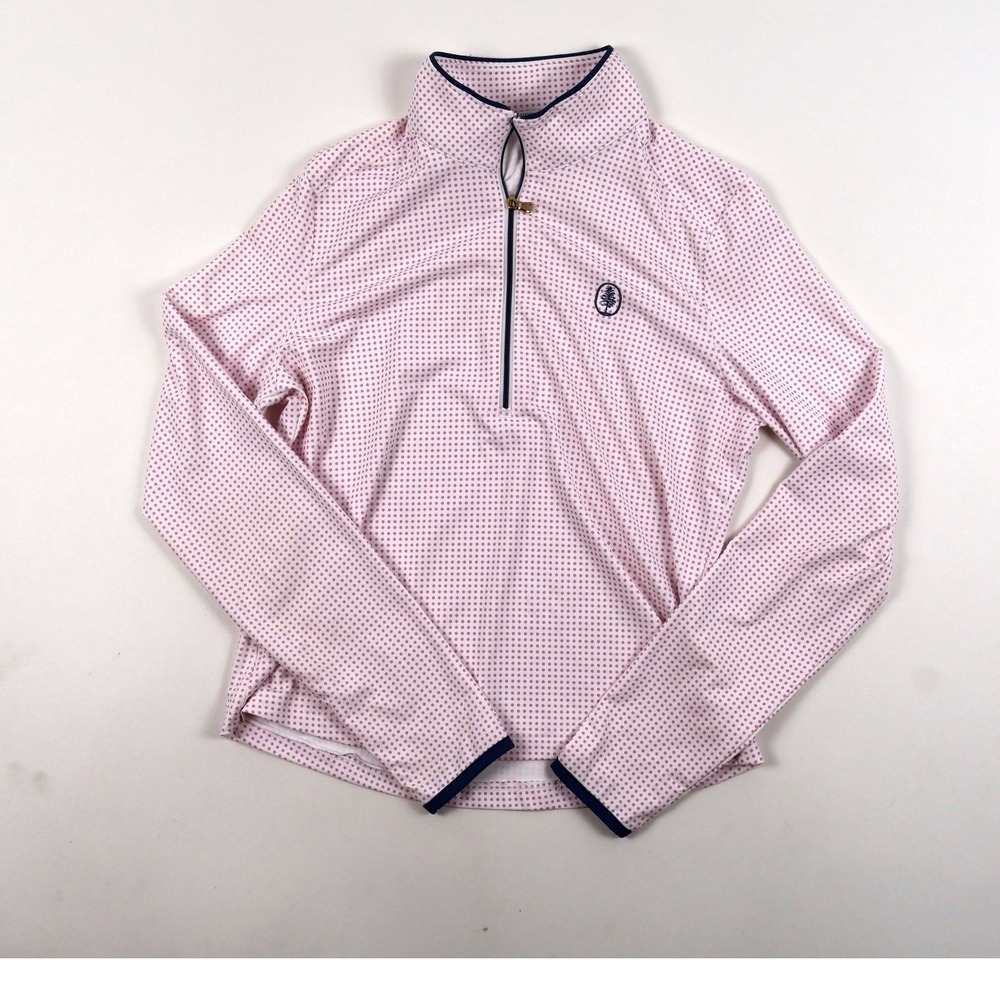 Fairway & Greene Pullover Quarter Zip Pink Polka Dot Small NEW